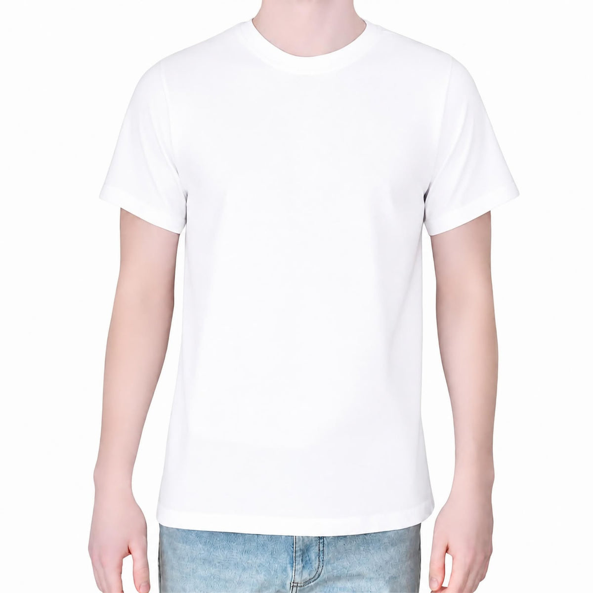 BP220 heavyweight blank T-shirt in white, front view on model
