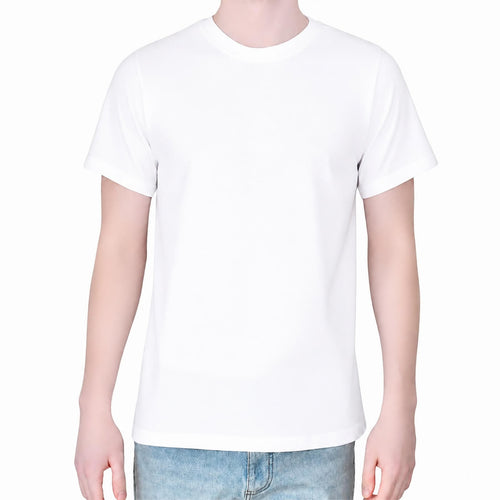 BP220 heavyweight blank T-shirt in white, front view on model