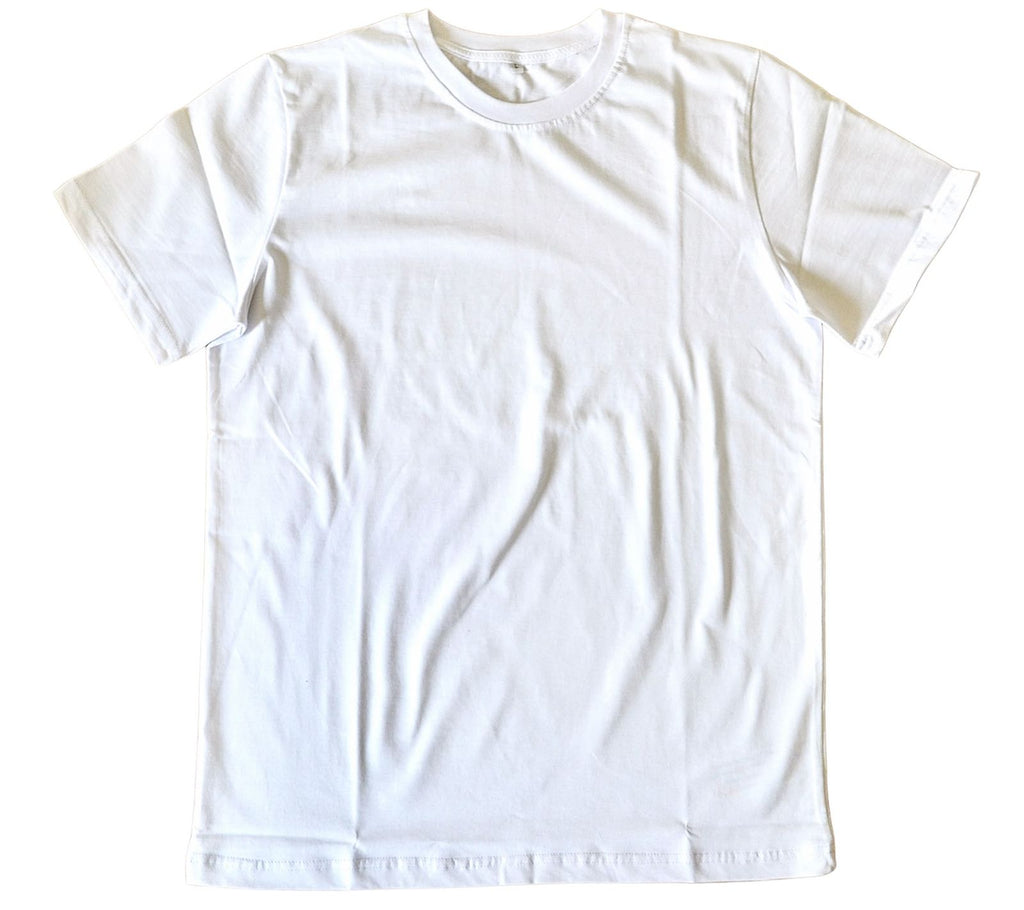 BP220 heavyweight blank T-shirt in white, laid flat, front view