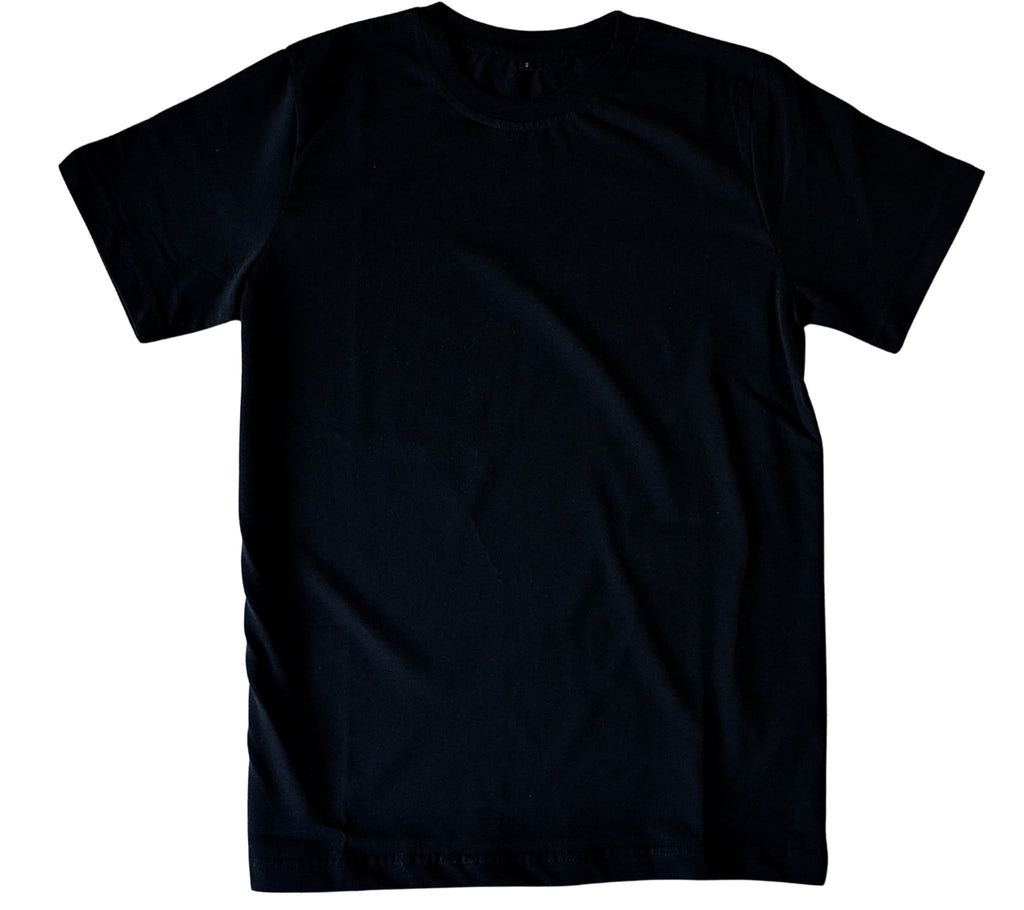 BP220 heavyweight blank T-shirt in black, laid flat, front view