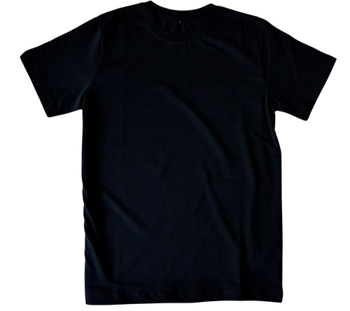 BP220 heavyweight blank T-shirt in black, laid flat, front view